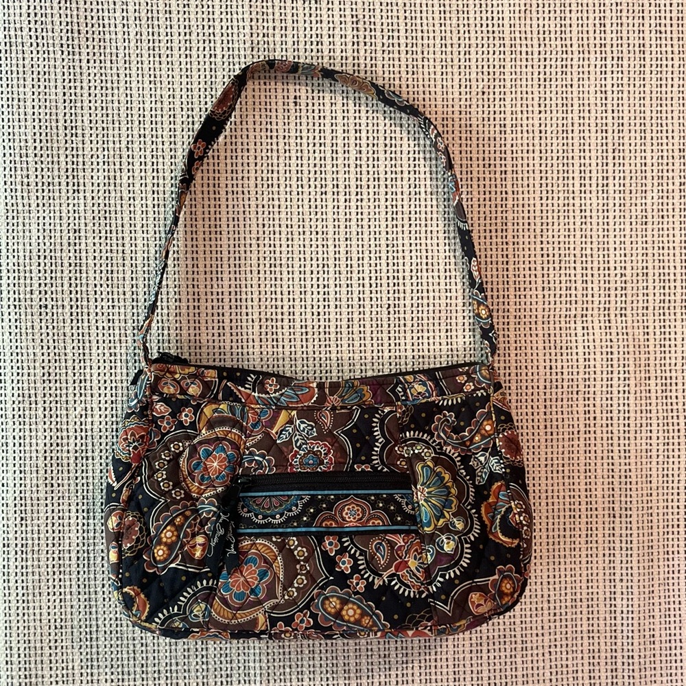 Vera Bradley Kensington Quilted Shoulder Bag – Black Multicolor Paisley Floral